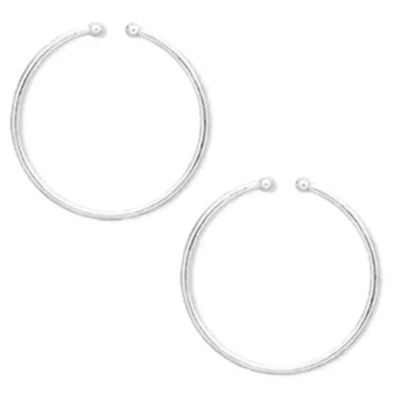 Clip On Hoop Earrings Silver Plated Sleek Pierced Look 25mm 1" Diameter Dangle - Picture 1 of 1